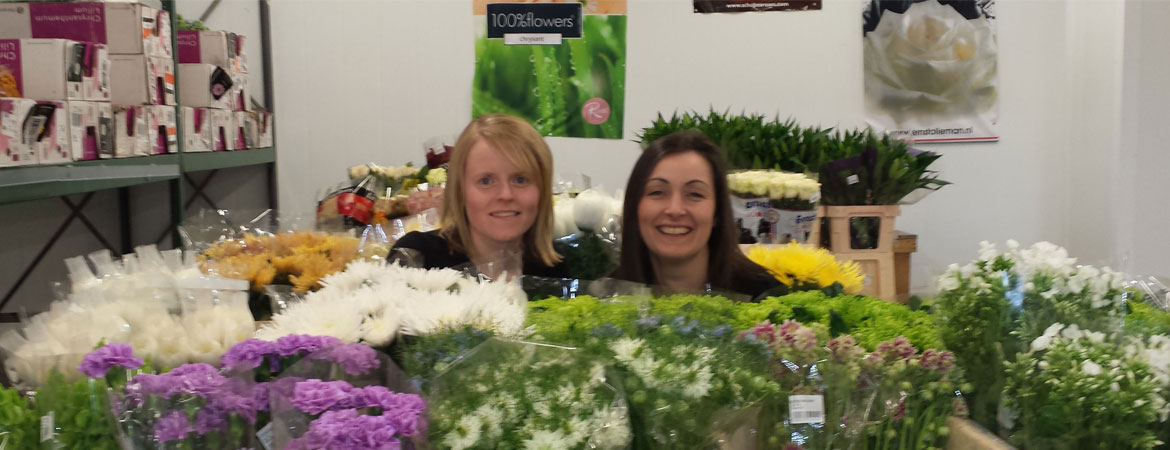 Elaine and Karen hard at work in their florist in Springburn, making bouquets for weddings & funerals.